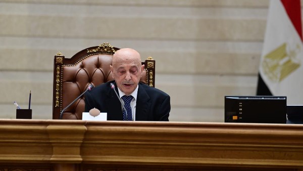 رئيس مجلس النواب الليبي، المستشار عقيلة صالح خلال كلمته أمام مجلس النواب المصري